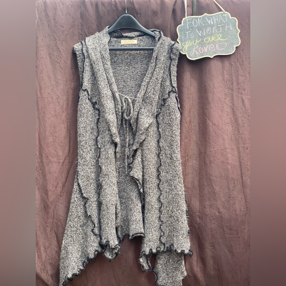 Orange Fashion Village Asymmetrical Wool Vest – Charcoal Grey, Size M/L
